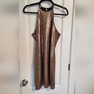 Gold sequin halter-neck dress ✨️ One Clothing
